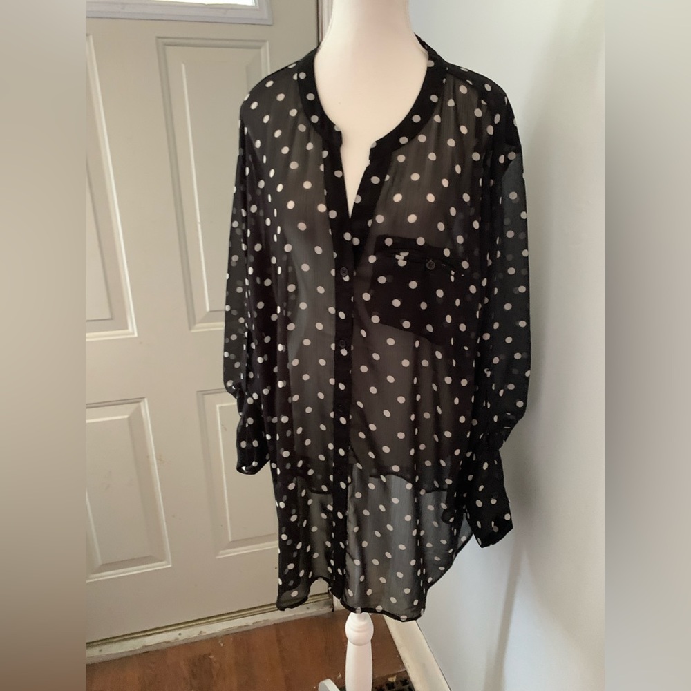 NWOT Kut  Black and white polka dot, sheer top-dress up or down